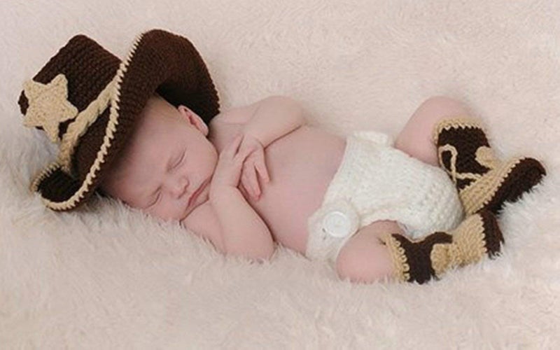 Vemonllas Newborn Photography Props Outfits Baby Boy Girl Cowboy Bonnet Hat, Shorts & Boots Crochet Knit Photo Props - Image 2